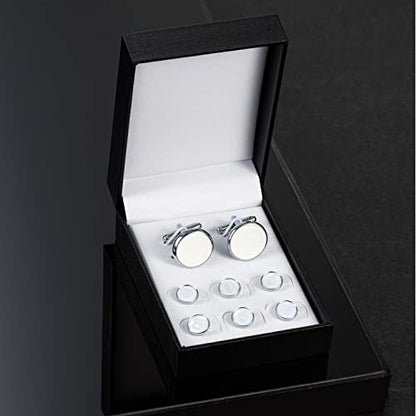 wynameleri Mens Classic Shirts Cufflink Studs, Mother-of-Pearl Tuxedo Shirt Button and Cuff Links Set, Formal Business Wedding Jewelry - color: MOP-Silver White