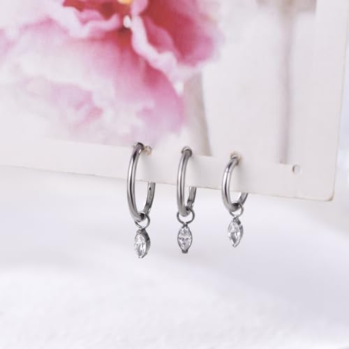 Ourania 16G Gold Stainless Steel Zircon Dangle Huggie Hoop Rook Piercing Helix Hoop Earring Tragus Hoop Cartilage Piercing for Women - color: Eyes Silver 2PCS, size: 1.2*10mm 2pcs