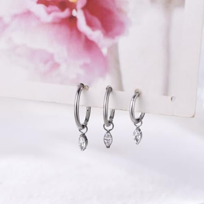 Ourania 16G Gold Stainless Steel Zircon Dangle Huggie Hoop Rook Piercing Helix Hoop Earring Tragus Hoop Cartilage Piercing for Women - color: Eyes Silver 2PCS, size: 1.2*8mm 2pcs