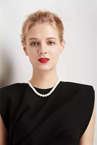 8mm 10mm Faux Pearl Necklace Earrings Set for Women White Black Round Glass Pearl Wedding Jewelry Gifts - color: White Pearl-Ear Stud Set, size: 8mm