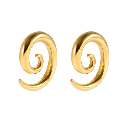 2PCS Spiral Snail Stainless Steel Gold Plated Ear Tapers Plugs Tunnels Expander Hanger Gauges Earrings Stretching Body Piercings Fashion Jewelry for Women Men - size: 00g(10mm)