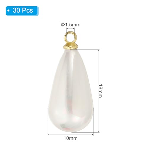 PATIKIL Pearl Charm, 30Pcs Pearl Beads Teardrop Faux Pearl Pendant with Loop for Jewelry Making Bracelets Earrings Necklace - color: Gold, size: 18x10mm