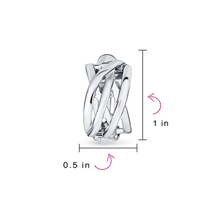 Bling Jewelry Casual Wide Criss Cross Clip On Earrings For Women Lightweight Non Pierced Ears Rhodium Plated Rose Yellow Gold Plated - color: Silver A