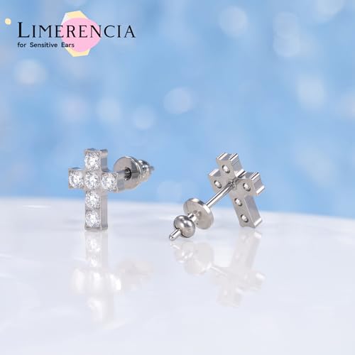 Limerencia G23 Pure Titanium Hypoallergenic Earrings | F136 Implant Grade Titanium Jewelry for Sensitive Ears - color: Cross CZ Silver