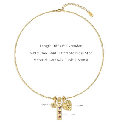 NUZON Multi-Charm Necklace for Women, 18K Gold Plated Stainless Steel Lucky Clover & Daisy Heart Pendant Necklace, NON Tarnish Sliding Charm Necklace Layering Jewelry, Meaningful Gift for Her 18’’ - color: Daisy Heart