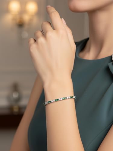 D Color VVS1 Clarity Moissanite and Genuine Sapphire/Emerald/Ruby Tennis Bracelets for Women 2.22ct-10.45ct, Solid 925 Sterling Silver, Anniversary Wedding Valentines Jewelry for Her, Length 5.9-7.5 Inch(15-19cm) - color: Moissanite & Emerald (4.7 - 5.9 C