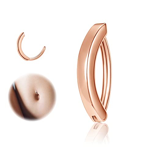 ZS 14G Clicker Belly Button Rings for Women, 925 Sterling Silver Belly Barbell Piercing Gold Reverse Curved Navel Barbell Body Jewelry - color: Rose-gold,Inner diameter:12mm