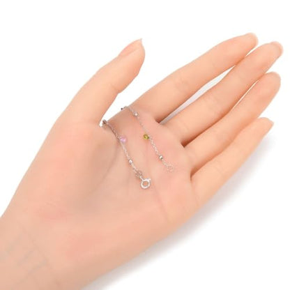 Adabele Solid Sterling Silver 18K White Gold Bead Station Anklet 2.5mm Cubic Zirconia CZ 9 10 11 Inch Thin Dainty Hypoallergenic Nickel Free Tarnish Resistant Women Jewelry - style: 18K White Gold