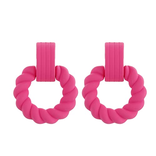 RUOFFETA Rectangle Earrings for Women, Acrylic Square Earrings Twisted Geometric Statement Jewelry - color: Hot Pink Round