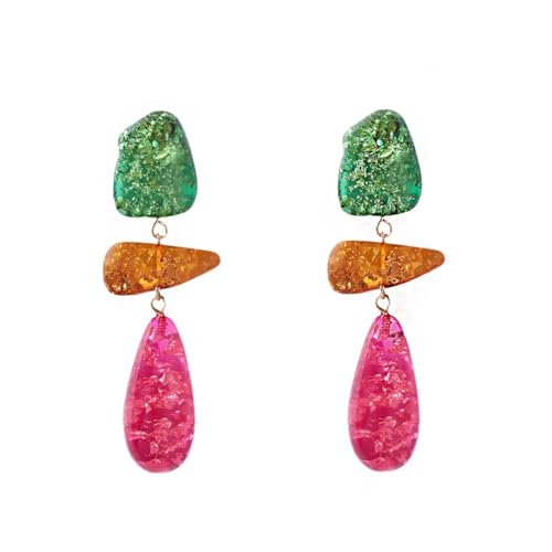 Colorful Statement Drop Earrings for Women, Glitter Resin Dangle Earrings, Layered Teardrop Party Earrings, Bold Trendy Fashion Jewelry