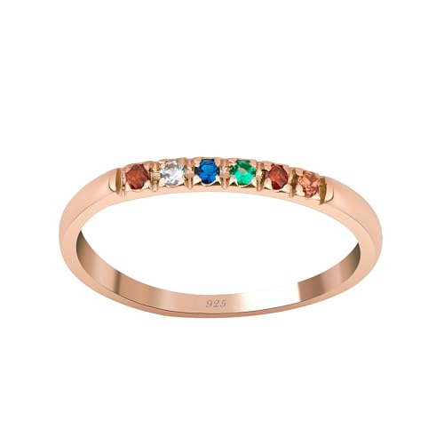 Dainty Multi-Stone Ring, 1-10 selectable Birthstones Ring, Minimalist Ring, Handmade Family Ring, Custom Ring, Personalized Gift, Mothers Day Gift, 14K gold & 925K Silver Ring - style: 6 birthstones