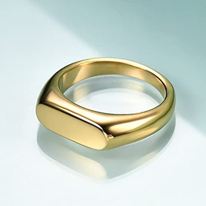 MYNENEY Stainless Steel Square Shape Signet for Men Statement Ring - color: Custom Gold