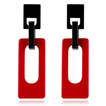 Boho Lightweight Retro Simple Acrylic Splicing Rectangle Earrings for Women Creative Exaggerated Statement Dangle Drop Earrings Jewelry - color: Black Red