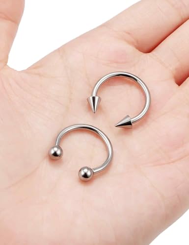 ASTM F136 Titanium 20/18/16/14/12/8/6/4/2g Internally Threaded Horseshoe Nose Septum Ring Gauge Earrings Lip Rings Prince Albert Jewelry Hoop Piercings for Women Men - size: 12g*16mm