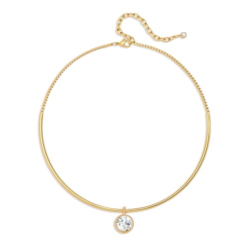 Gold Choker Necklace Dainty 14K Gold Plated Collar Necklace with Cubic Zircon Pendant Necklaces Fashion Minimalist Summer Crystal Collar Necklaces Boho Jewelry - style: CZ Round