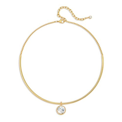 Gold Choker Necklace Dainty 14K Gold Plated Collar Necklace with Cubic Zircon Pendant Necklaces Fashion Minimalist Summer Crystal Collar Necklaces Boho Jewelry - style: CZ Round