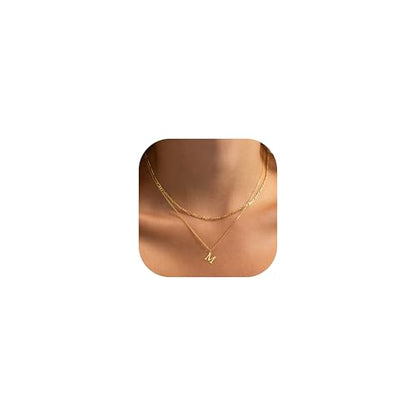 Initial Necklaces for Women Dainty Gold Silver Layered Letter Pendant Necklace Cute Figaro Chain Choker Necklace Personalized Trendy Stuff Jewelry Stack Gift for Women Her - color: Gold, style: M