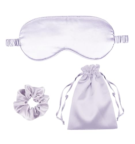 3Pcs Satin Eye Mask Silk Sleep Masks Set Silky Blindfold Eyeshade Blackout Eyes Cover Pouches Bag Scrunchy Wedding Gift-Color: Light Grey - color: Light Grey