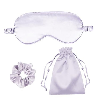 3Pcs Satin Eye Mask Silk Sleep Masks Set Silky Blindfold Eyeshade Blackout Eyes Cover Pouches Bag Scrunchy Wedding Gift-Color: Light Grey - color: Light Grey