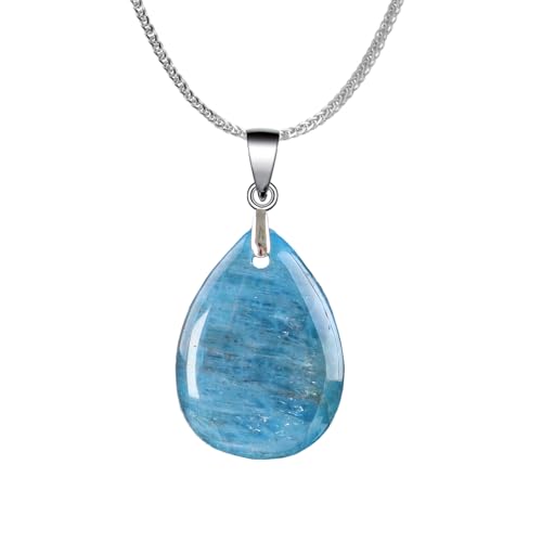 iSTONE 925 Sterling Silver Natural Crytral for Womens Pendant Necklace, Gemstone Birthstone with 17.8" Silver Chain Ladies - color: Apatite