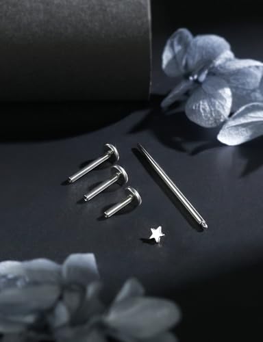 16G Astm F136 Titanium Internal Thread Flat Back Earrings Nose Studs Tragus Forward Helix Conch Cartilage Lobe Earrings Stud Medusa Labret Monroe Lip Ring Piercing Jewelry For Women Men - size: 16G--Style H