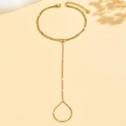 Dainty Gold Adjustable Barefoot Anklet Jewelry for Vacation Wear - color: Double Layered Dots-GD