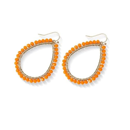 Bohemia Multilayer Stackable Beaded Bracelets Earrings Set Colorful Sparkly Crystal Beaded Stretch Bracelets Teardrop Earrings for Women Men Summer Beach Boho Vacation Jewelry - color: Orange