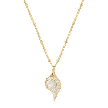 MTMY Gold Starfish Necklace 14K Gold Plated Shell Conch Ocean Pendant Necklace for Women Beach Summer Jewelry - style: conch