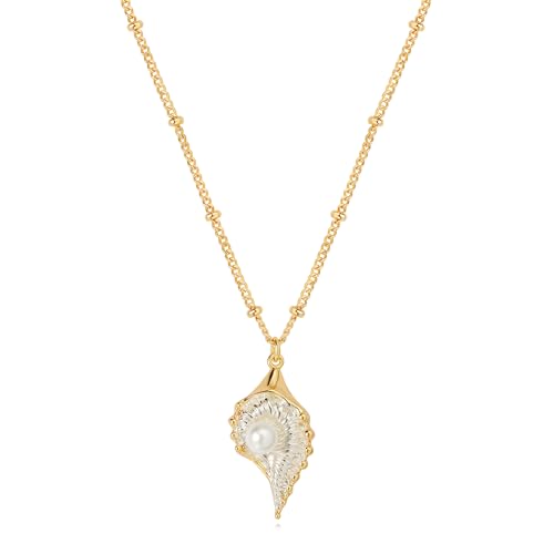 MTMY Gold Starfish Necklace 14K Gold Plated Shell Conch Ocean Pendant Necklace for Women Beach Summer Jewelry - style: conch