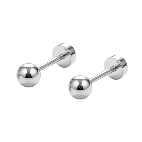 Stainless Steel Ball Bead Screw Back Flat Back Stud Earrings, 1 Pair 3 mm (0.12") Hypoallergenic Earrings for Sensitive Ears - color: Silver