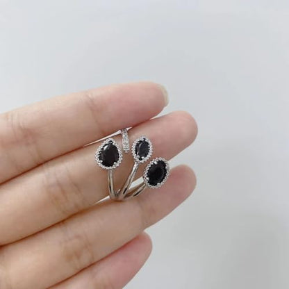 Kokoma Shiny Diamond Teardrop Open Statement Ring for Women Girls Rhinestone CZ Crystal Leaf Climber Wrap Finger Band Engagement Promise Rings Bands Fashion Jewelry Gifts for Mother's Day - color: Black