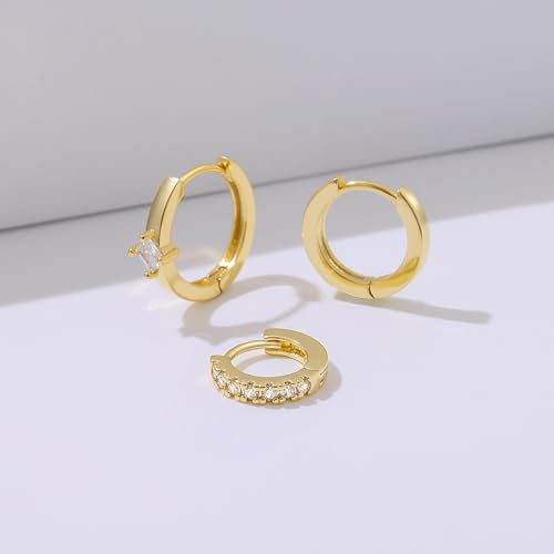 micuco 3 Pairs Small Gold Hoop Huggie Earrings Set for Women Men Tendy | 14K Gold Plated Small Huggie Hoop Earrings for Men, Tiny Cartilage Hypoallergenic Earring Set - style: M# SCZ Gold 8-10-12mm