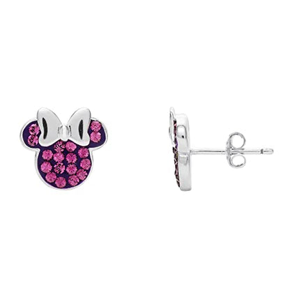 Disney Minnie Mouse Jewelry, Sterling Silver Pave Birthstone Crystal | Stud Earrings - color: February-Amethyst Purple Crystal