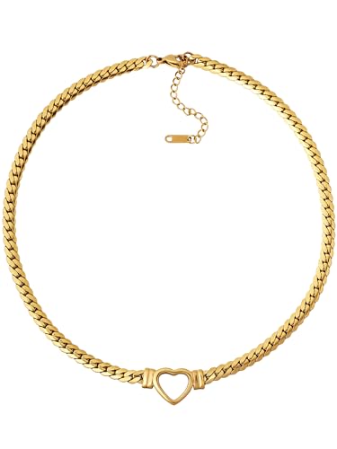 Sacina Heart Choker, Stainless Steel Necklace, Choker Necklaces for Women, Chunky Heart Necklace, Valentine Gift, Christmas Jewelry Gift - color: gold
