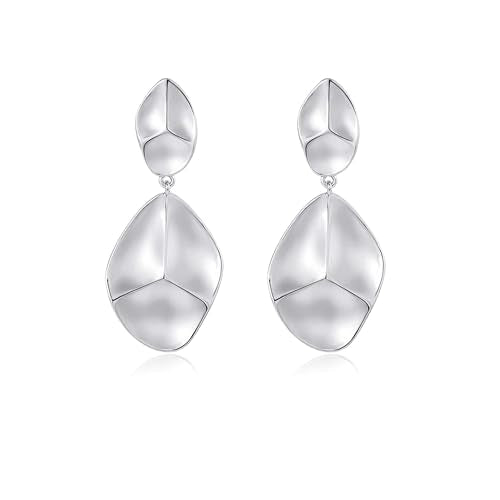 Large Geometric Drop Dangle Earrings for Women Pearl Teardrop Disc Rectangle Oval Fishtail Shell Shaped Textured Dangle Studs Earrings for Women - color: Silver-Irregular