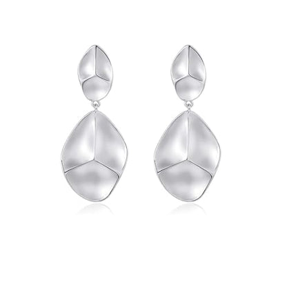 Large Geometric Drop Dangle Earrings for Women Pearl Teardrop Disc Rectangle Oval Fishtail Shell Shaped Textured Dangle Studs Earrings for Women - color: Silver-Irregular