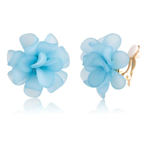 LAXPICOL Fashion Flower Clip On Earrings For Women Cute Lovely Acrylic Flower Earrings No piercing Earrings - color: blue