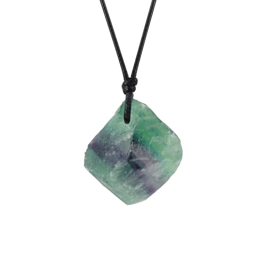 Natural Raw Crystal Necklace for Women Irregular Stone Necklaces Spiritual Gemstone Pendant with Adjustable Rope - color: A-Fluorite
