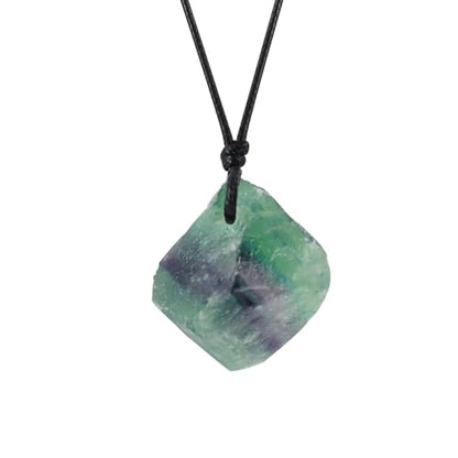 Natural Raw Crystal Necklace for Women Irregular Stone Necklaces Spiritual Gemstone Pendant with Adjustable Rope - color: A-Fluorite