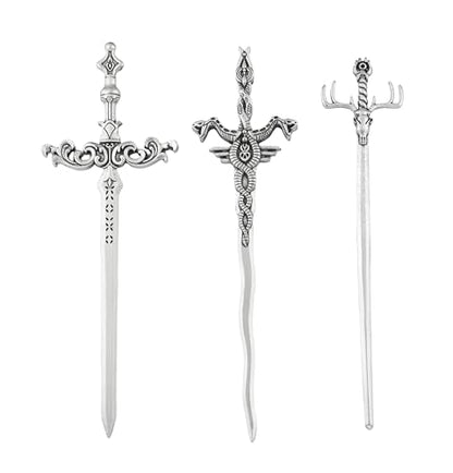 3PCS Sword Hair Pins for Women, Metal Hair Sticks Set, Fantasy Hair Accessories, Medieval Renaissance Hair Pin Set, Gothic Decorative Hair Sticks for Bun Updo Long Thick Hair