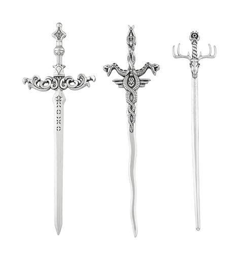 3PCS Sword Hair Pins for Women, Metal Hair Sticks Set, Fantasy Hair Accessories, Medieval Renaissance Hair Pin Set, Gothic Decorative Hair Sticks for Bun Updo Long Thick Hair