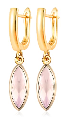 Geometric 14K Gold Crystal Stone Quartz Gemstone Leverback U Hoop Drop Dangle Earrings Jewelry for Women - color: A01