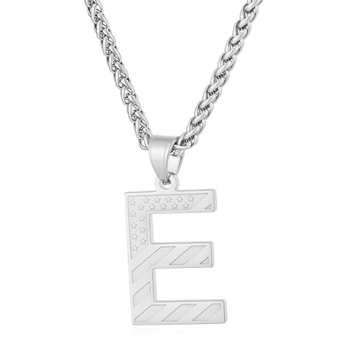 Initial Necklace for Men Stainless Steel Pendent Chain Personalized A-Z Letter Necklaces Black/Gold/Silver Christmas Jewelry Gifts - color: Silver, style: Initial-E