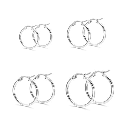 4 Pairs Gold Silver Small Hoop Earrings Huggie for Women Surgical Steel Set | 10/12/14/16 mm, Hypoallergenic, Lightweight Hoop Earrings Set, 14K Gold Silver 316L Stainless Steel, Multiple Piercings - color: Silver/4 Pairs