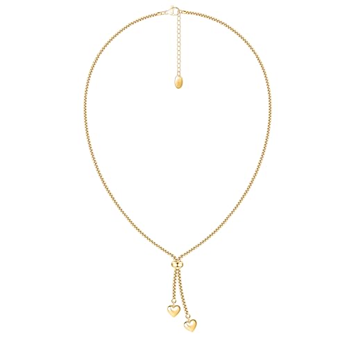 18k Gold Plated Dainty Hearts Necklace Adjustable Chain for Women Cute Y Heart Pendant Boho Charm Jewelry Gift