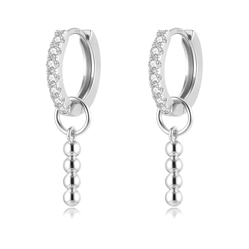 DAILY VIBES Cute Butterfly Star Cross Heart CZ Dangle Earrings for Women | 925 Sterling Silver Post, 14K Gold or Silver Plated, Mini Cubic Zirconia Dainty Drop, Cartilage Small Huggie Hoop Earrings - color: Silver Bead Bar