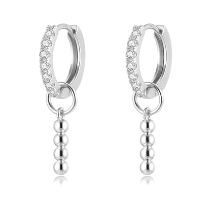 DAILY VIBES Cute Butterfly Star Cross Heart CZ Dangle Earrings for Women | 925 Sterling Silver Post, 14K Gold or Silver Plated, Mini Cubic Zirconia Dainty Drop, Cartilage Small Huggie Hoop Earrings - color: Silver Bead Bar
