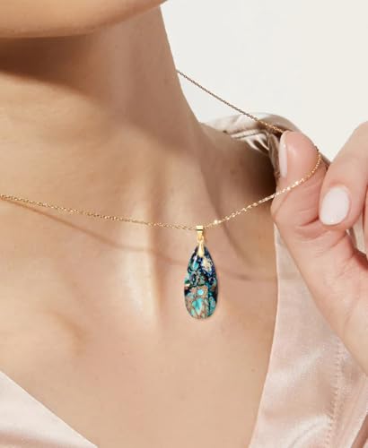 Stone Necklaces for Women Teardrop Gemstone Pendant Necklace Natural Stone Chain Necklaces - color: Blue D