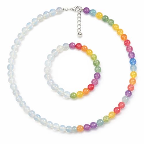 Dopamine Necklace UV Reactive Colorful Rainbow Beaded Necklace Dopamine Jewelry Set Color Changing Mood Necklaces Bracelet Earrings Summer Beach Vacation Gift for Women - color: A2:2ps Changing