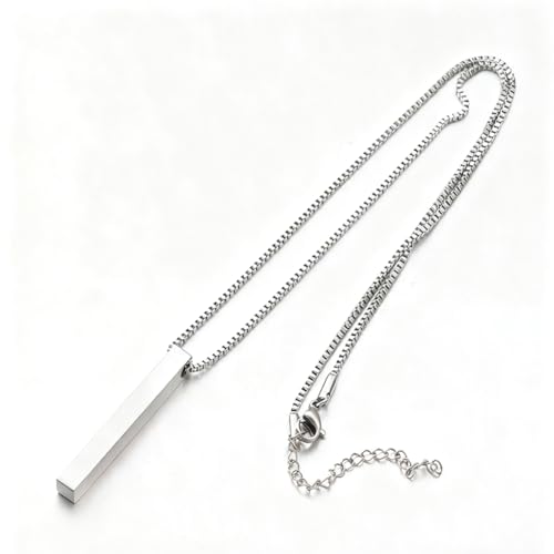 Sterling Silver Bar Necklace 4 Sided Vertical Plain 3D Bar Pendant 18+2" Extender Chain